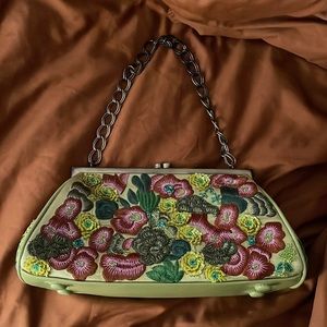 Santi Vintage Embellished Embroidered Satin Shoulder Bag
